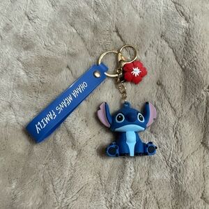 Blue Stitch Keychain with Gold Accents